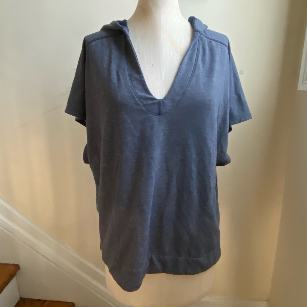 Smartwool Womens Active Reset Hooded Sweatshirt sz M Blue Pullover Short Sleeve